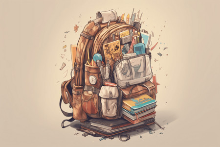 教科书和笔记本的背包插画图片