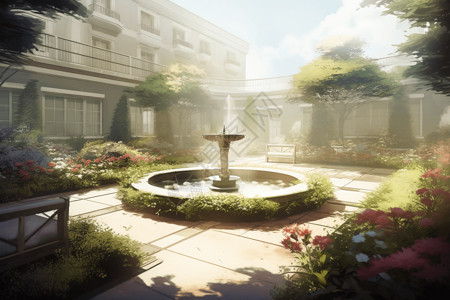 酒店宁静的喷泉花园图片