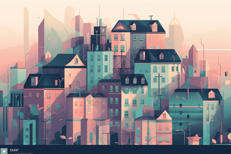 城市建筑设计平面插画风建筑设计插画