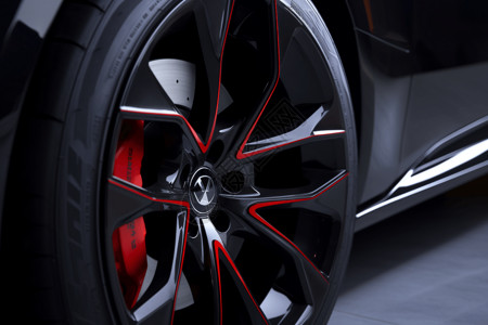 车轴黑红轮辋细节设计图片