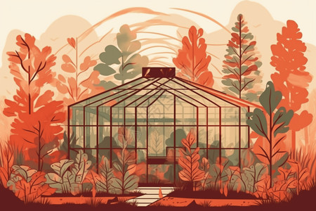 花园土壤秋天的暖房插画