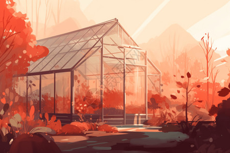 秋天的暖房插画背景图片