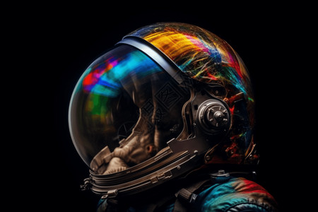 宇航员出舱宇航员头盔反射出彩虹设计图片