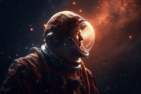 宇航员姚望遥远红色星云背景图片