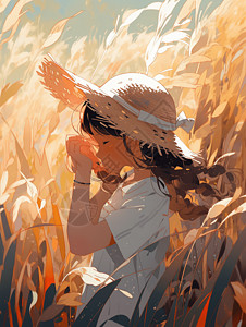 伟大中国复兴在麦田抱着小麦的小女孩插画