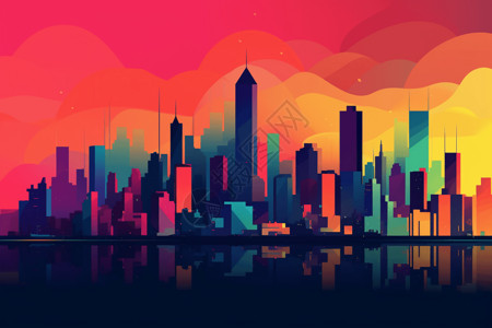 线条和明亮色彩的城市建筑背景图片