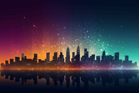 运动员粒子效果发光的粒子效果城市背景插画