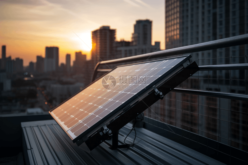 住宅阳台上的太阳能电池板图片