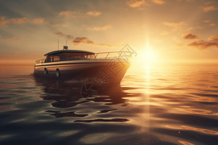 水上摩托艇平静海洋中的太阳能船设计图片