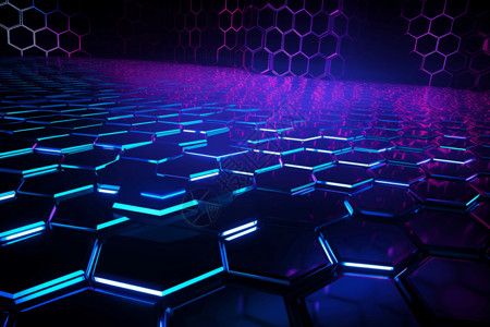 蜂巢技术蓝紫色几何技术背景设计图片