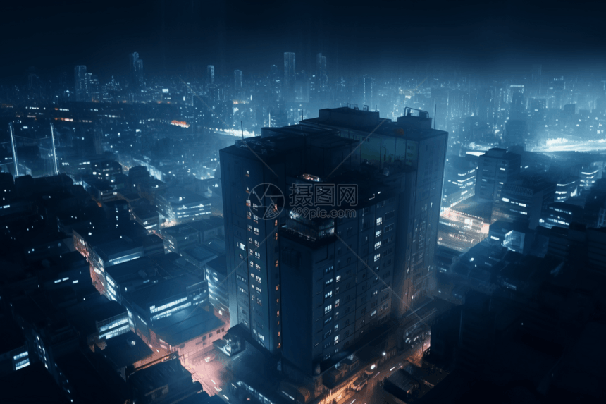 夜晚的城市高层建筑图片