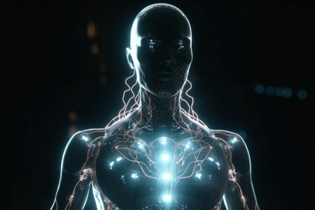 科技人体合成体内发光的人体插画