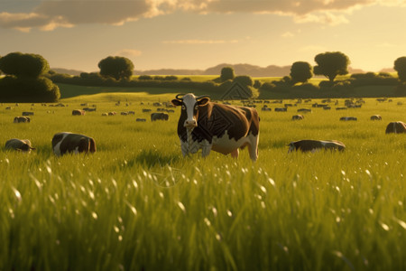 农场里吃草的牛背景图片