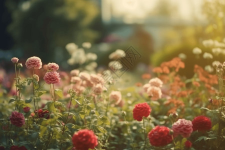 百日菊一片花园春天花丛背景设计图片