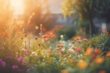 百日菊一片花园模糊的花园背景设计图片