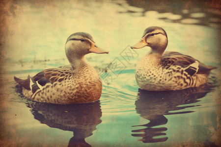 水中的鸭子池塘的两只鸭子设计图片