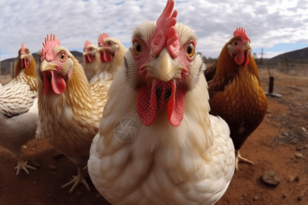 家禽养殖场一群公鸡背景设计图片