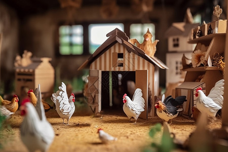 鸡玩偶养鸡场纸制工艺品设计图片
