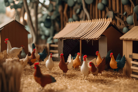家禽养殖场鸡舍纸制工艺品设计图片