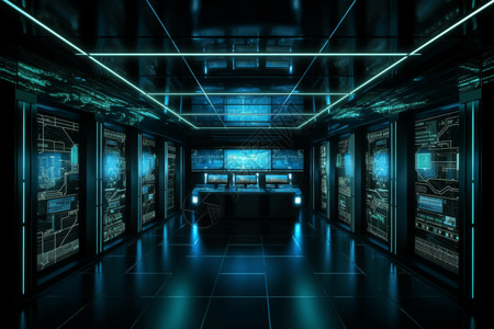 安防监控室科技感网络数据服务器设计图片