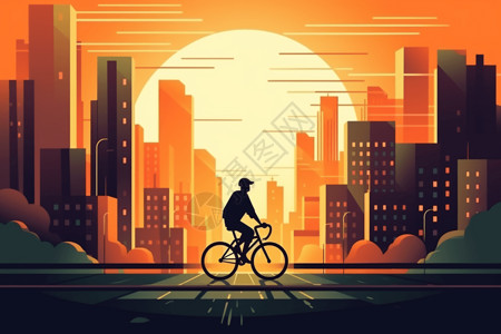 骑自行车在城市街道背景图片