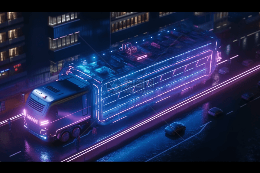 科技感霓虹光卡车图片