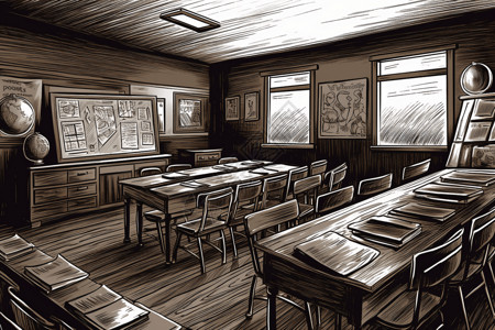教室、黑板、漫画书风格图片