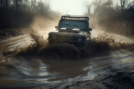 越野车狂飙在泥泞地形图片