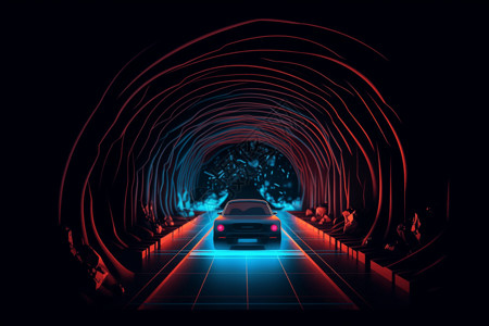 汽车通过山路隧道插画