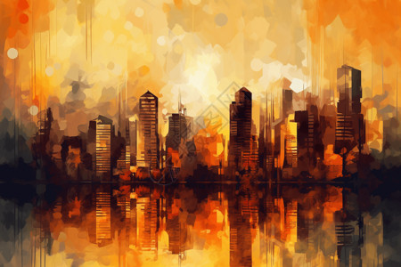 彩色城市建筑绘画背景图片