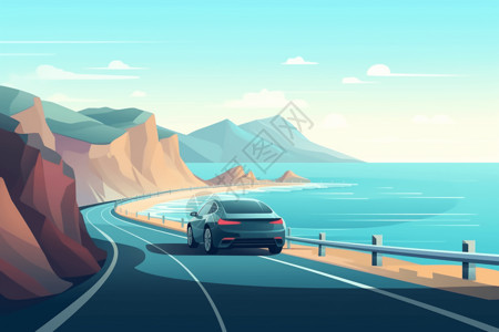 沿海路沿海公路的汽车插画