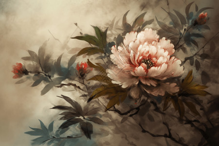 传统的牡丹花画背景图片