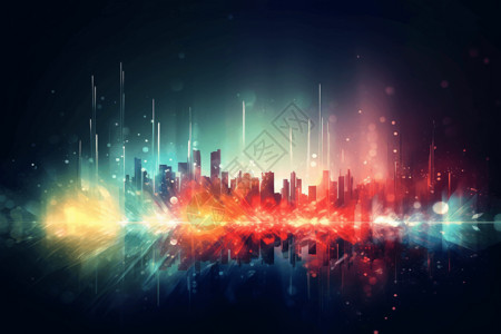 光粒子抽象的城市景观背景图片