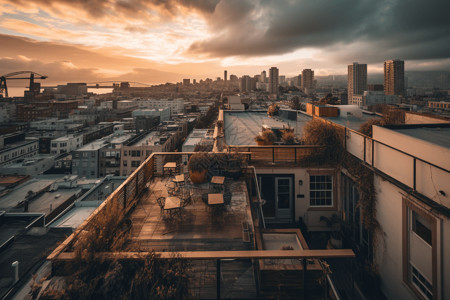 城市屋顶的日落图片