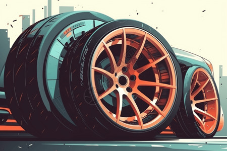 汽车配件制造汽车车轮平面插图插画