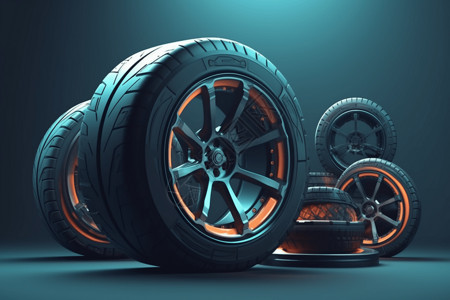 橡胶跑道汽车轮胎插画