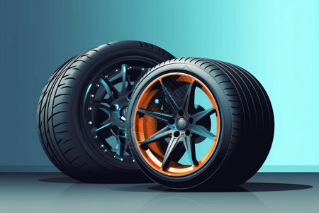 汽配汽车车轮和轮胎的平面插图插画