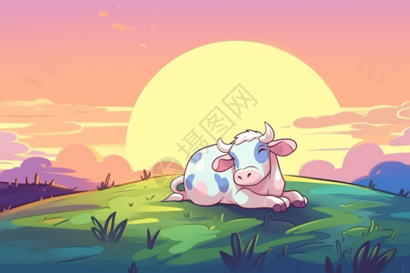 放牧的奶牛可爱的奶牛在草地上插画