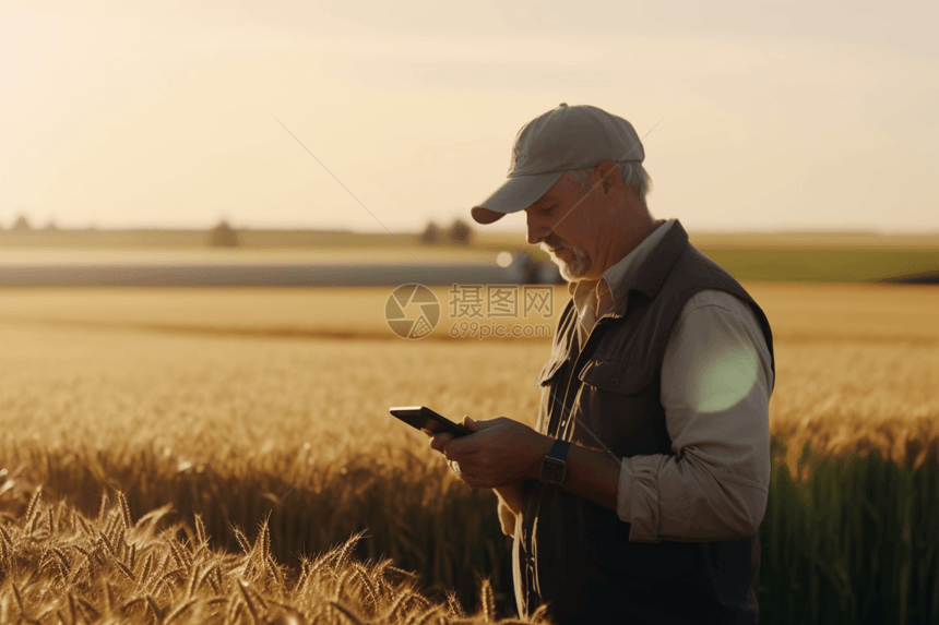 农民使用设备进行农业管理图片
