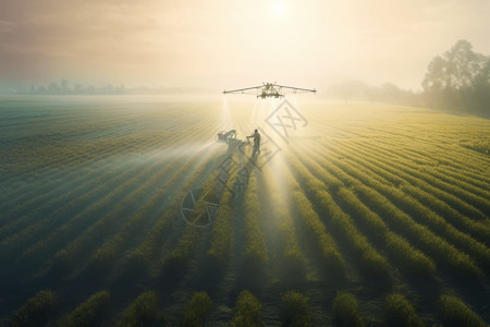 农用设备农民用无人机浇灌背景