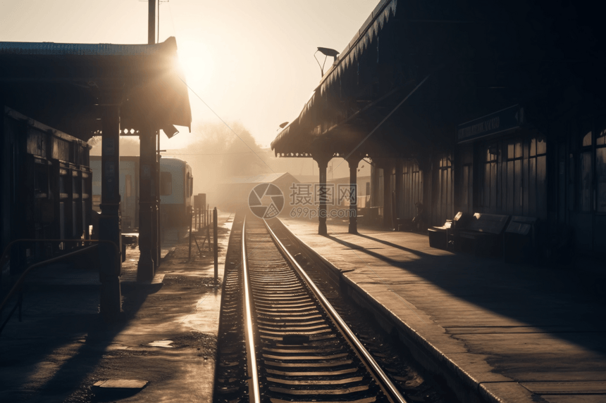 黎明时的火车站站台图片