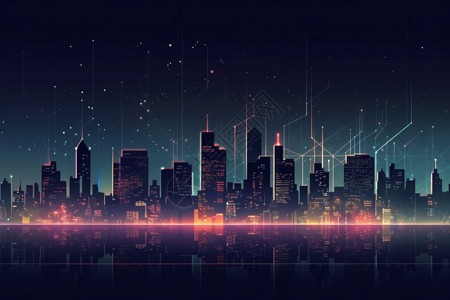 几何方块颗粒像素化城市建筑平面城市天际线插画