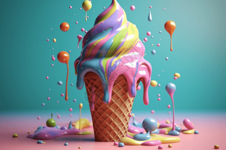 彩色吸管冷饮3D多彩冰淇淋模型设计图片