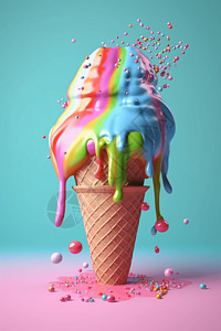 冰淇淋奶油泡芙草莓酱冰淇淋渲染模型图设计图片