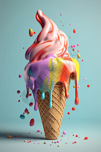 奶油蛋卷彩色奶油滴落的冰淇淋设计图片