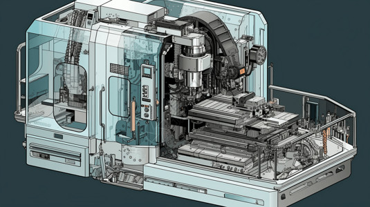工业电子工业数控铣床的剖视图插画