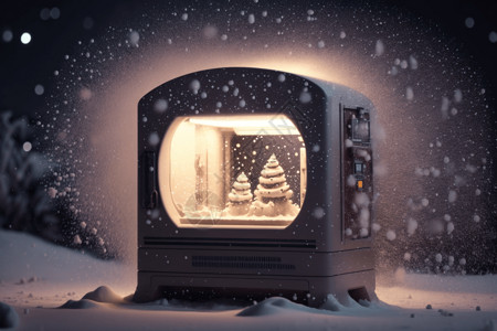 梦幻圣诞雪地中的灯背景图片