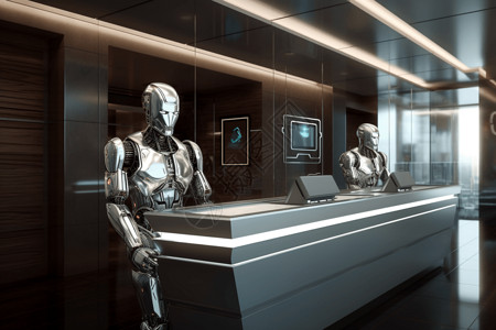 酒店大堂机器人接待员背景图片