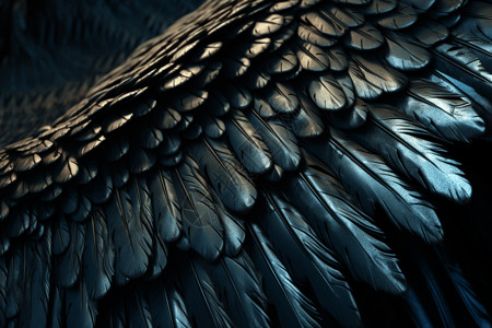 黑色鸟翼羽毛细节特写高清图片