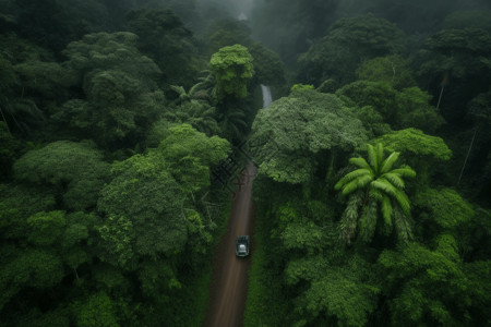 大山中的朦胧热带雨林背景图片